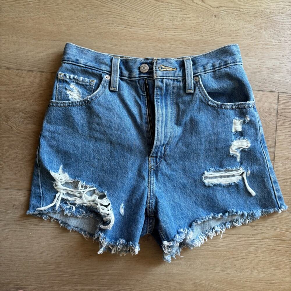 Levi's Blue Distressed High-Waist Jean Shorts